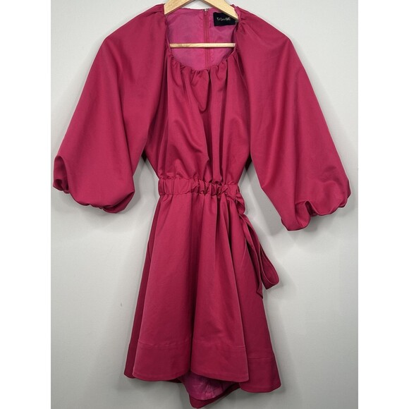 DO+ BE Magenta Open Back‎ Puff Sleeve Fit Flare Mini Dress Women’s Size Small - Picture 3 of 16